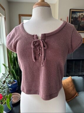 Urban Social Crop, tie front shirt in Dusty Rose